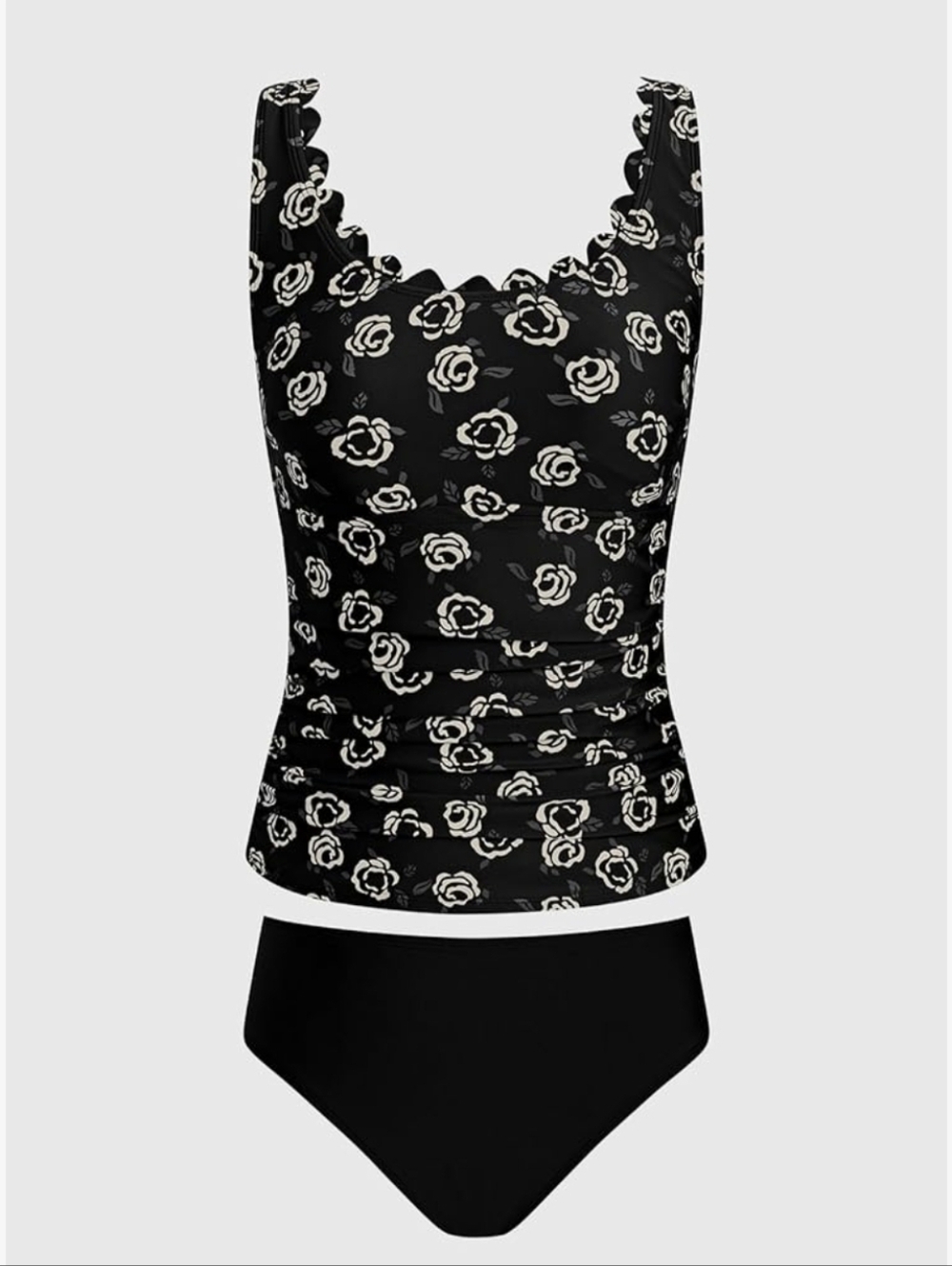 Black Floral Tankini Top and Bikini Bottom Set - Picture 6 of 8